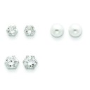Small Large CZ Cultured Pearl Set Earrings in Sterling Silver