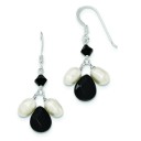 Onyx Fresh Water Cultured White Pearl Black Crystal Earrings in Sterling Silver