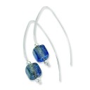 Blue Dichroic Glass Threaded Earrings in Sterling Silver