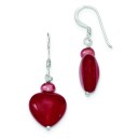 Red Jade Hearts Freshwater Cultured Pearl Earrings in Sterling Silver