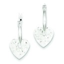 Hammered Heart Dangle Hoop Earrings in Sterling Silver
