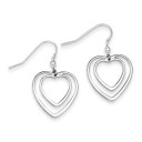 Double Heart Dangle Earrings in Sterling Silver