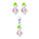 Pink Green CZ Earrings Pendant Set in Sterling Silver