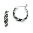 Swirl Hoop Marcasite Earrings in Sterling Silver