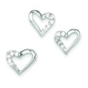 CZ Heart Pendant Earrings Set in Sterling Silver