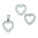 CZ Heart Pendant Earrings Set in Sterling Silver