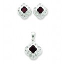 Red CZ Earrings And Pendant Set in Sterling Silver