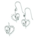 CZ Heart Earrings Pendant Set in Sterling Silver