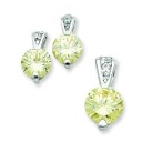Yellow CZ Earrings And Pendant Set in Sterling Silver
