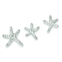 CZ Starfish Earrings And Pendant Set in Sterling Silver