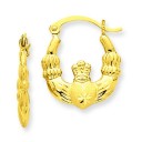Satin Claddagh Hoop Earrings in 14k Yellow Gold