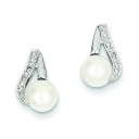 Cultured Pearl Diamond Earrings in 14k White Gold (0.02 Ct. tw.)