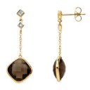 Smoky Quartz Diamond Earrings in 14k Yellow Gold (0.05 Ct. tw.) (0.05 Ct. tw.)