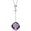 Amethyst Diamond Necklace in 14k White Gold (0.04 Ct. tw.) (0.04 Ct. tw.)