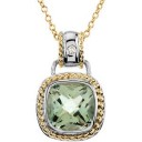 Green Quartz Diamond Necklace in 14k Two-tone Gold (0.04 Ct. tw.) (0.04 Ct. tw.)