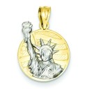 Small Lady Liberty On American Flag Disk Pendant in 14k Yellow Gold