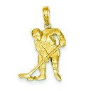 Hockey Player Stick Puck Pendant in 14k Yellow Gold