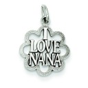 Antiqued I Love Nana Charm in 14k White Gold