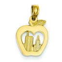 New York Skyline In Apple Pendant in 14k Yellow Gold