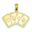 Aces Playing Cards Pendant in 14k Yellow Gold
