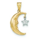 Open Backed Diamond Half Moon Star Pendant in 14k Two-tone Gold