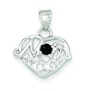 Sapphire Mom Heart Pendant in Sterling Silver