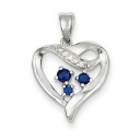 Clear Blue CZ Heart Pendant in Sterling Silver