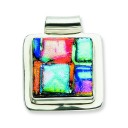 Multicolor Dichroic Glass Square Pendant in Sterling Silver