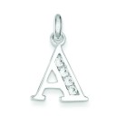 White CZ Initial A Pendant in Sterling Silver