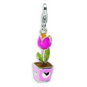 Pink Potted Tulip Lobster Clasp Charm in Sterling Silver