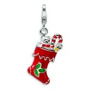 Red Holiday Stocking Lobster Clasp Charm in Sterling Silver