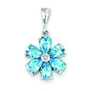 Blue Topaz Diamond Flower Pendant in Sterling Silver