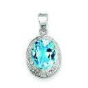 Light Swiss Blue Topaz Diamond Pendant in Sterling Silver