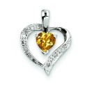 Heart Citrine Diamond Heart Pendant in Sterling Silver 