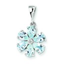 Aqua Diamond Flower Pendant in Sterling Silver