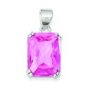 Rectangle Pink CZ Pendant in Sterling Silver