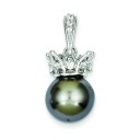 Grey Syn Pearl CZ Crown Pendant in Sterling Silver