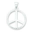 Diamond Cut Peace Symbol Pendant in Sterling Silver
