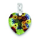 Multicolored Glass Heart Pendant in Sterling Silver