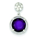 Small CZ Circle Hanging Purple CZ Circle Pendant in Sterling Silver