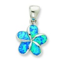 Blue Inlay Opal Flower Pendant in Sterling Silver