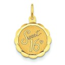 Sweet Sixteen Disc Charm in 14k Yellow Gold
