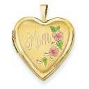 Enamel Flowers Mom Heart Locket in 14k Yellow Gold
