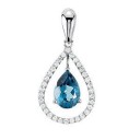 Genuine London Blue Topaz Ct Tw Diamond Pendant in 14k White Gold