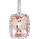 Genuine Morganite Diamond Pendant in 14k Rose Gold