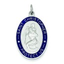Enameled St Christopher Medal in Sterling Silver