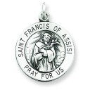 Antiqued St Francis of Assisi Medal in Sterling Silver