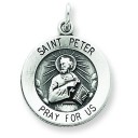 Antiqued St Peter Medal in Sterling Silver