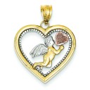 Yellow Rose Angel Heart Pendant in 14k Tri-color Gold