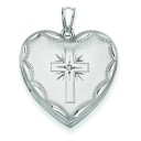 Diamond Cross Design Family Heart Locket in Sterling Silver